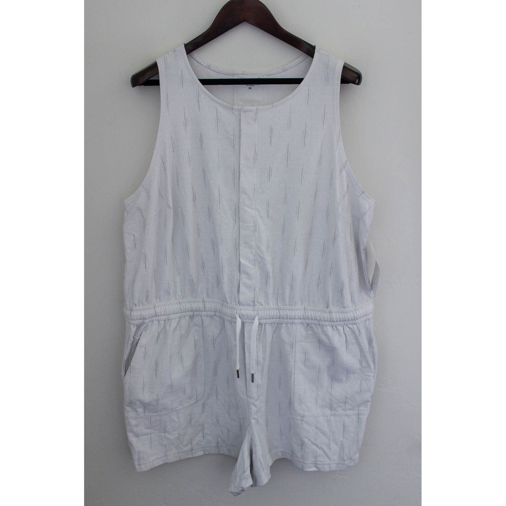 Athleta Shorts Romper 2X White Gray Print Farallon Sleeveless Drawstring Waist